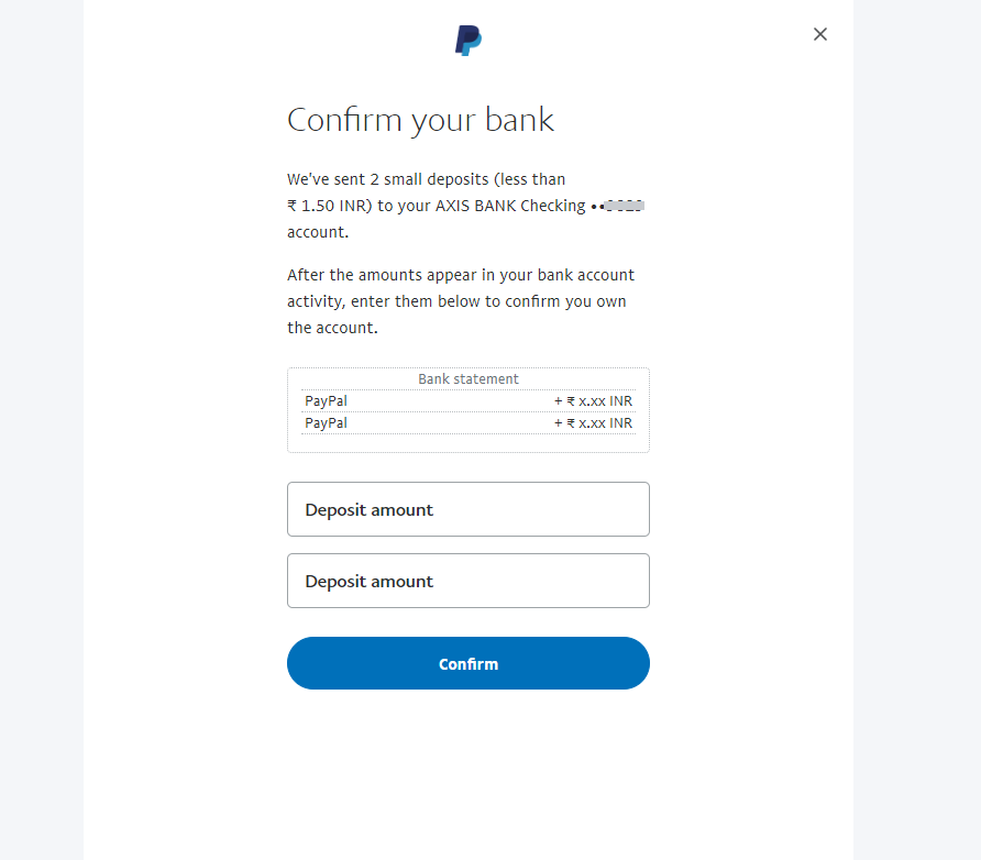 Paypal Deposit verification